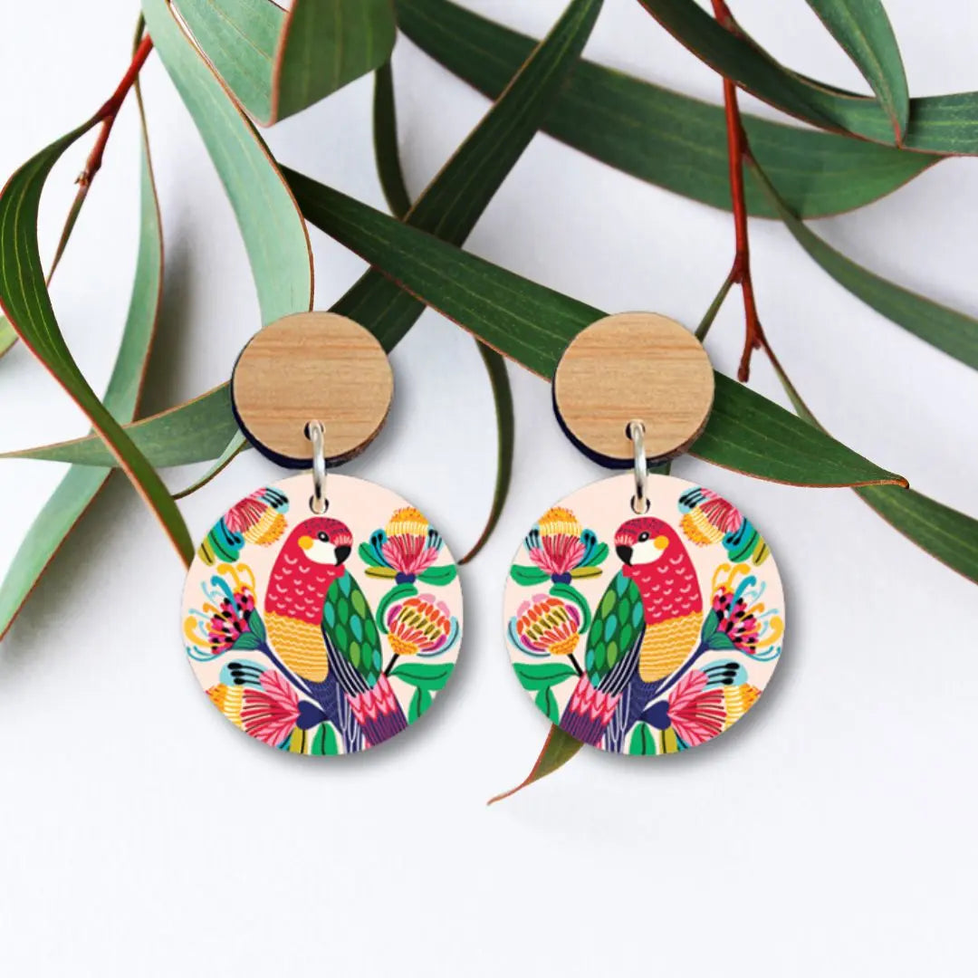 Australian Rosella Birds Wooden Earrings - Kirsten Katz