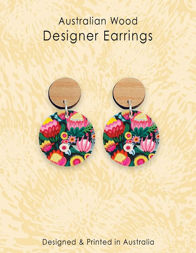 Bush Flowers Australian Wooden Earrings - Kirsten Katz