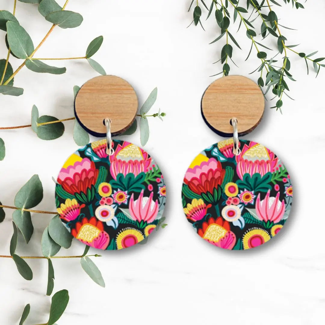 Bush Flowers Australian Wooden Earrings - Kirsten Katz