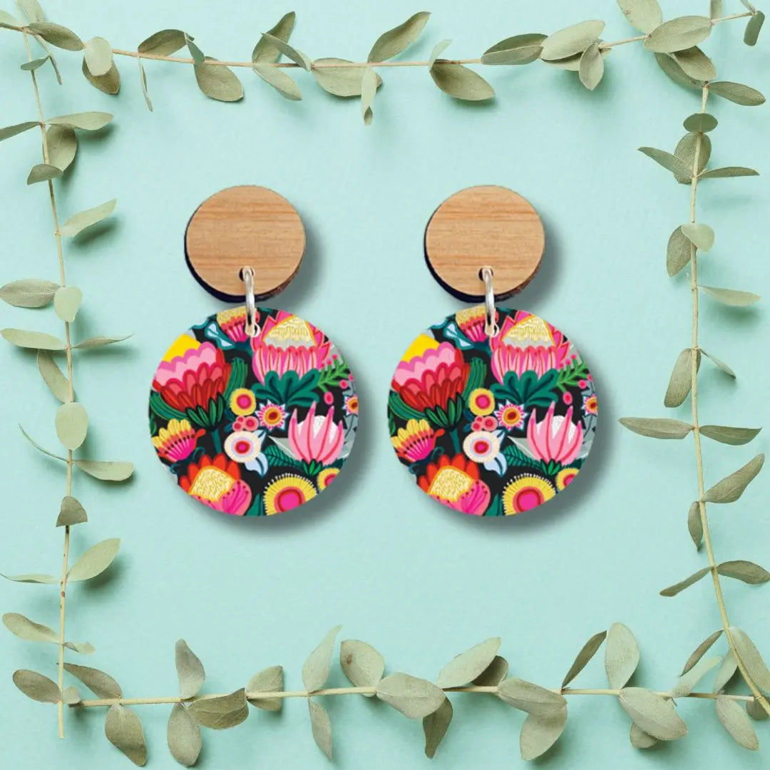 Bush Flowers Australian Wooden Earrings - Kirsten Katz