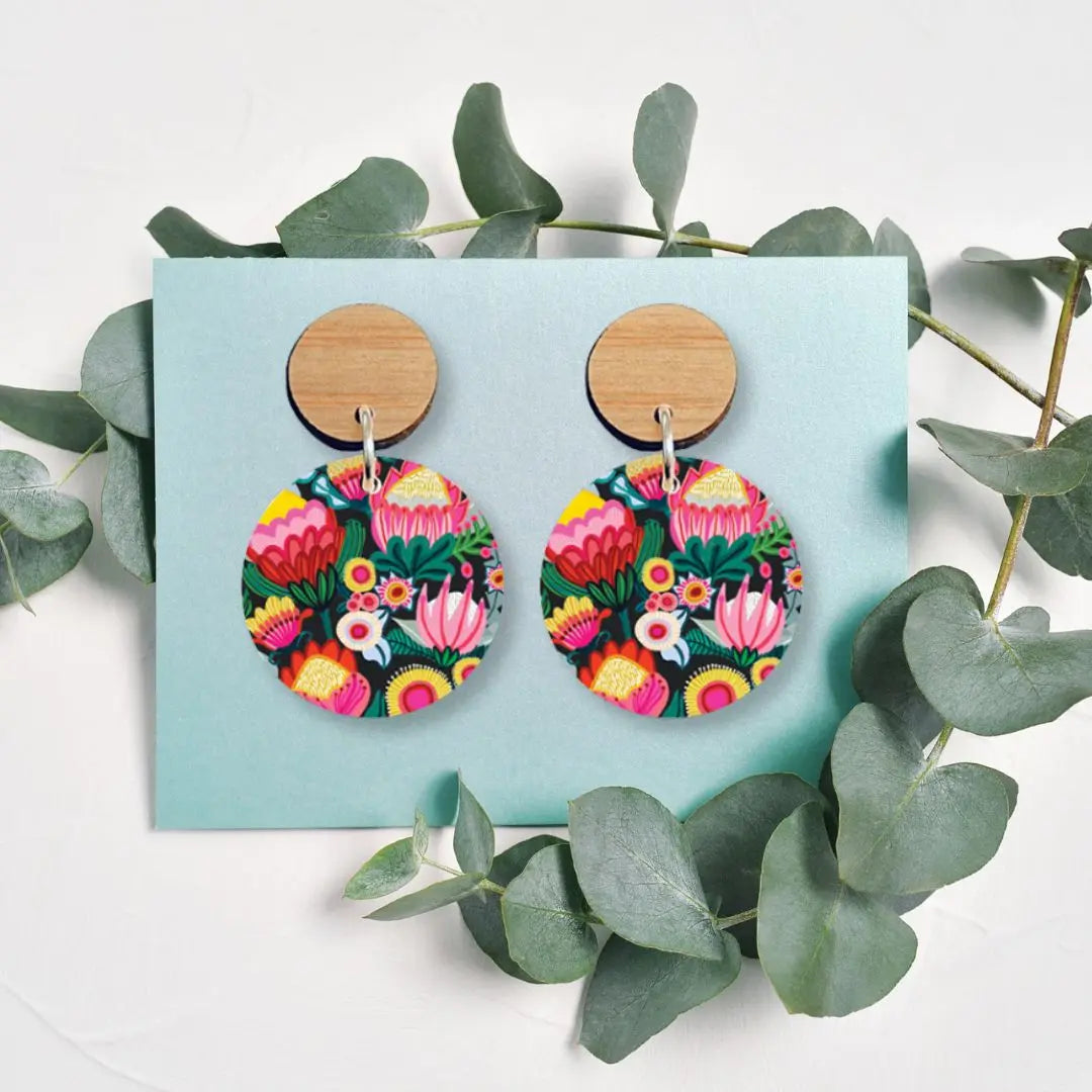 Bush Flowers Australian Wooden Earrings - Kirsten Katz