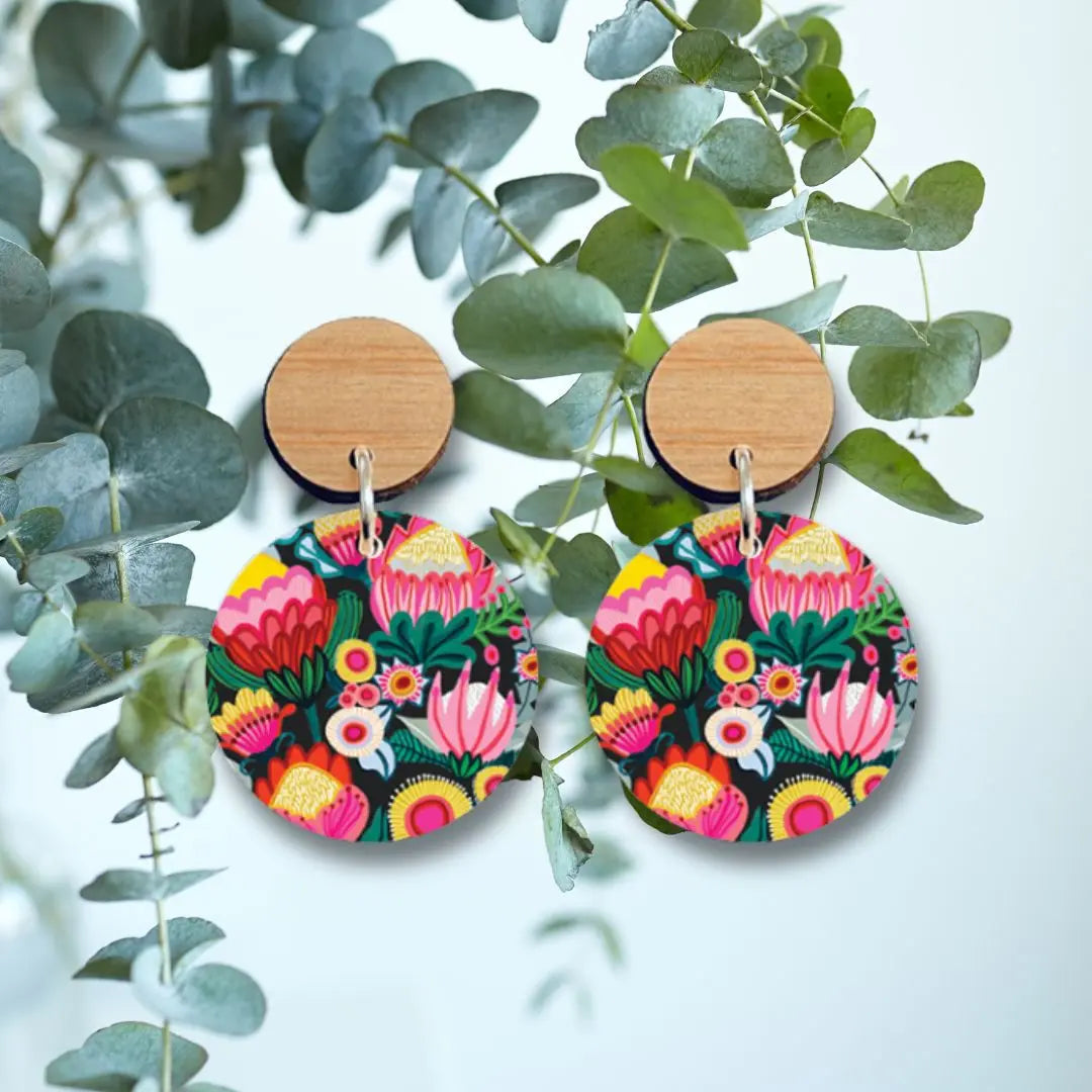 Bush Flowers Australian Wooden Earrings - Kirsten Katz