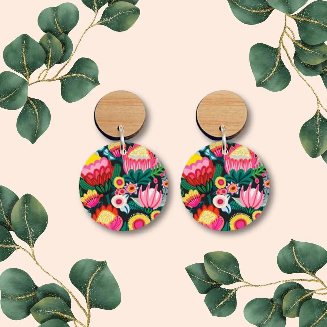 Bush Flowers Australian Wooden Earrings - Kirsten Katz