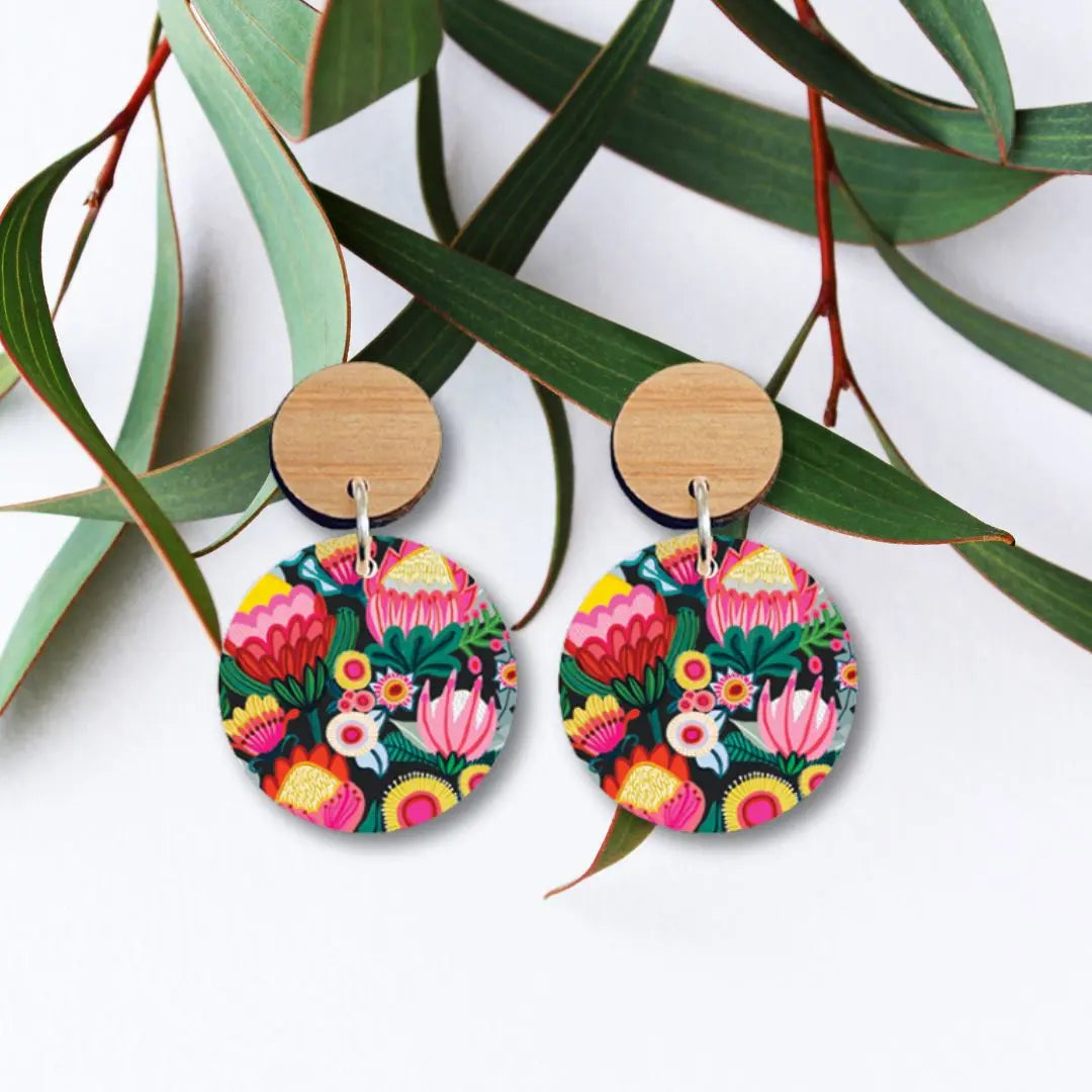 Bush Flowers Australian Wooden Earrings - Kirsten Katz