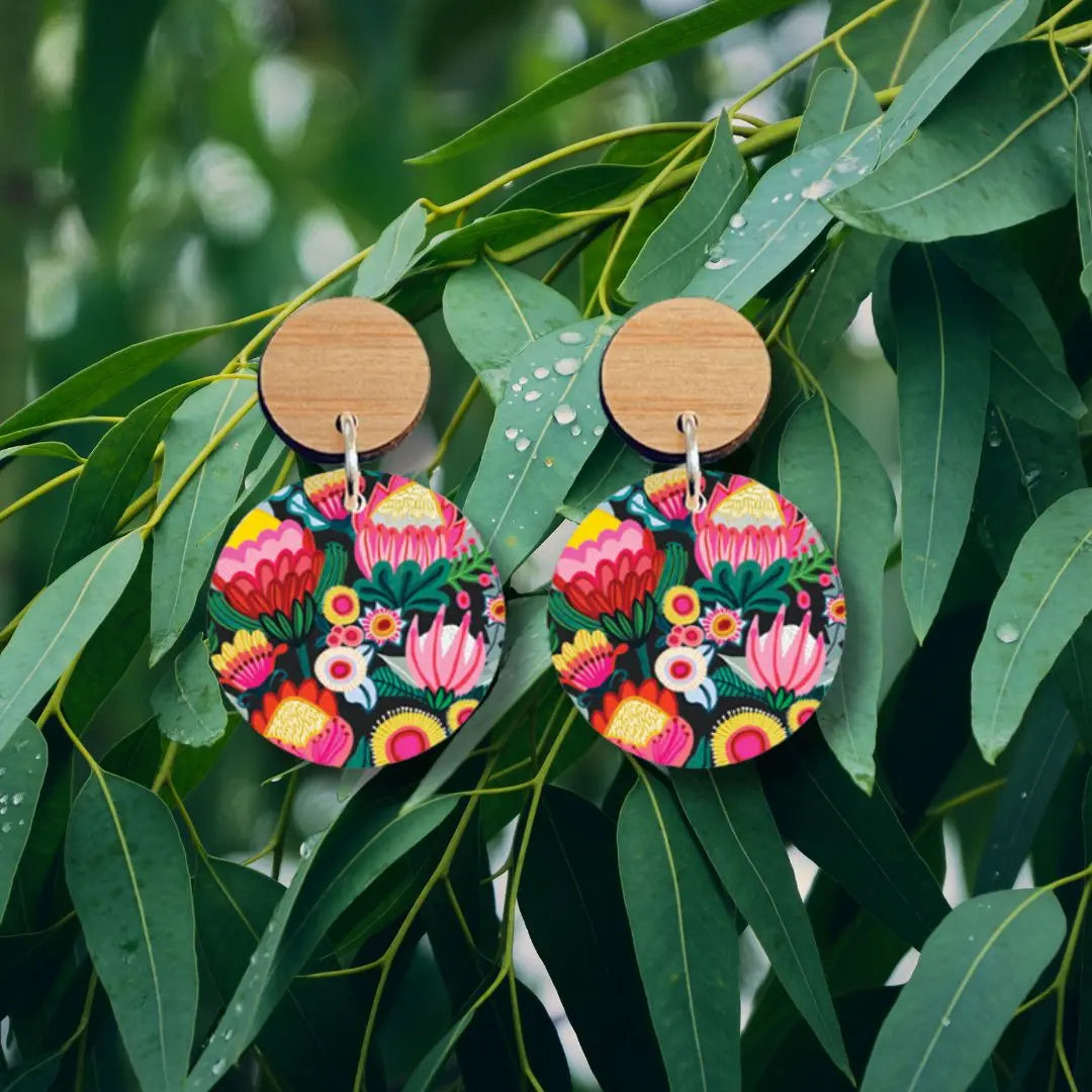 Bush Flowers Australian Wooden Earrings - Kirsten Katz