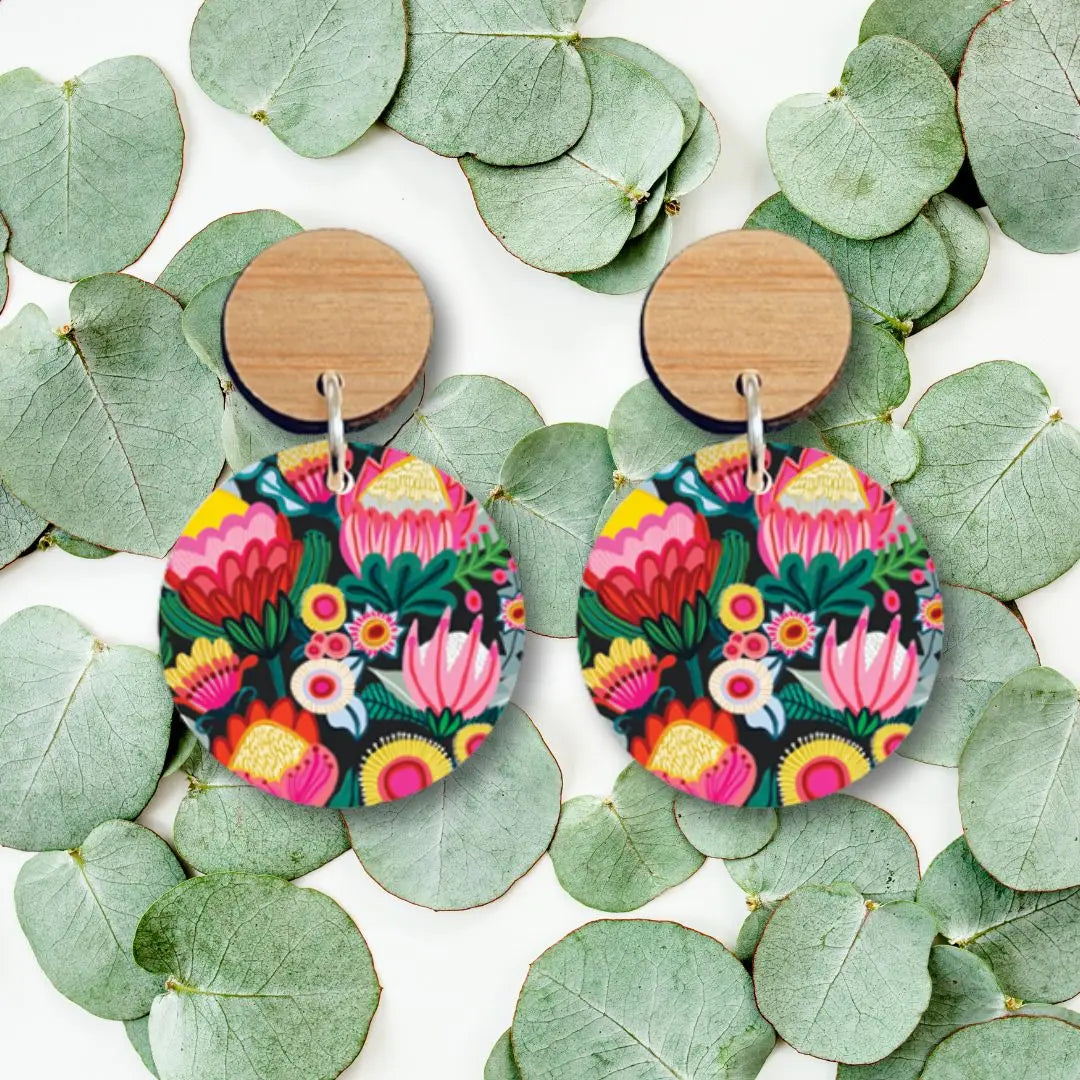 Bush Flowers Australian Wooden Earrings - Kirsten Katz