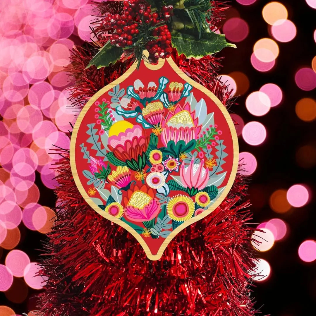 Flowers of Oz Australian Wooden Christmas Bauble - Kirsten Katz