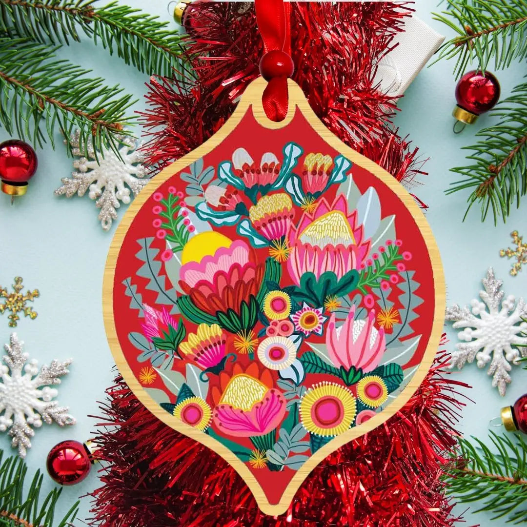 Flowers of Oz Australian Wooden Christmas Bauble - Kirsten Katz