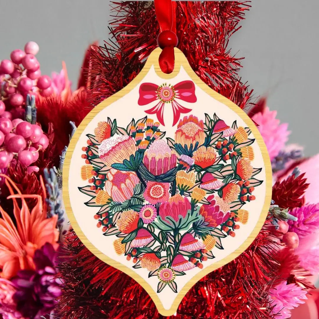 Heart of Flowers Australian Wooden Christmas Bauble - Kirsten Katz