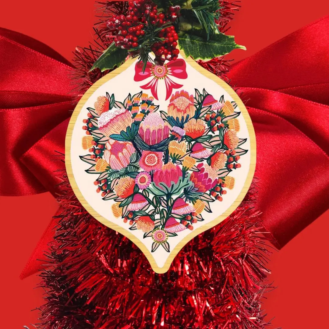 Heart of Flowers Australian Wooden Christmas Bauble - Kirsten Katz