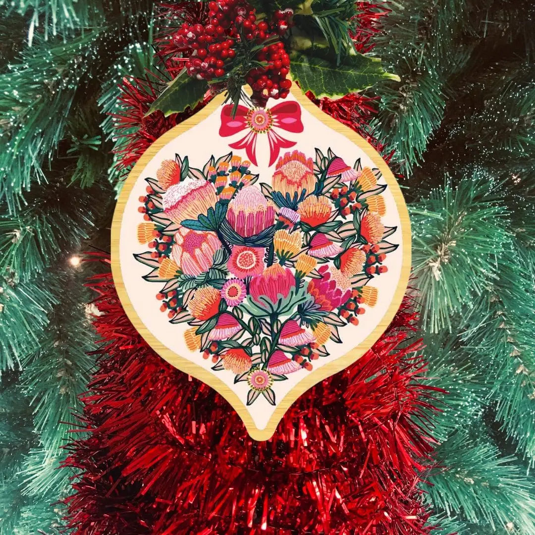 Heart of Flowers Australian Wooden Christmas Bauble - Kirsten Katz