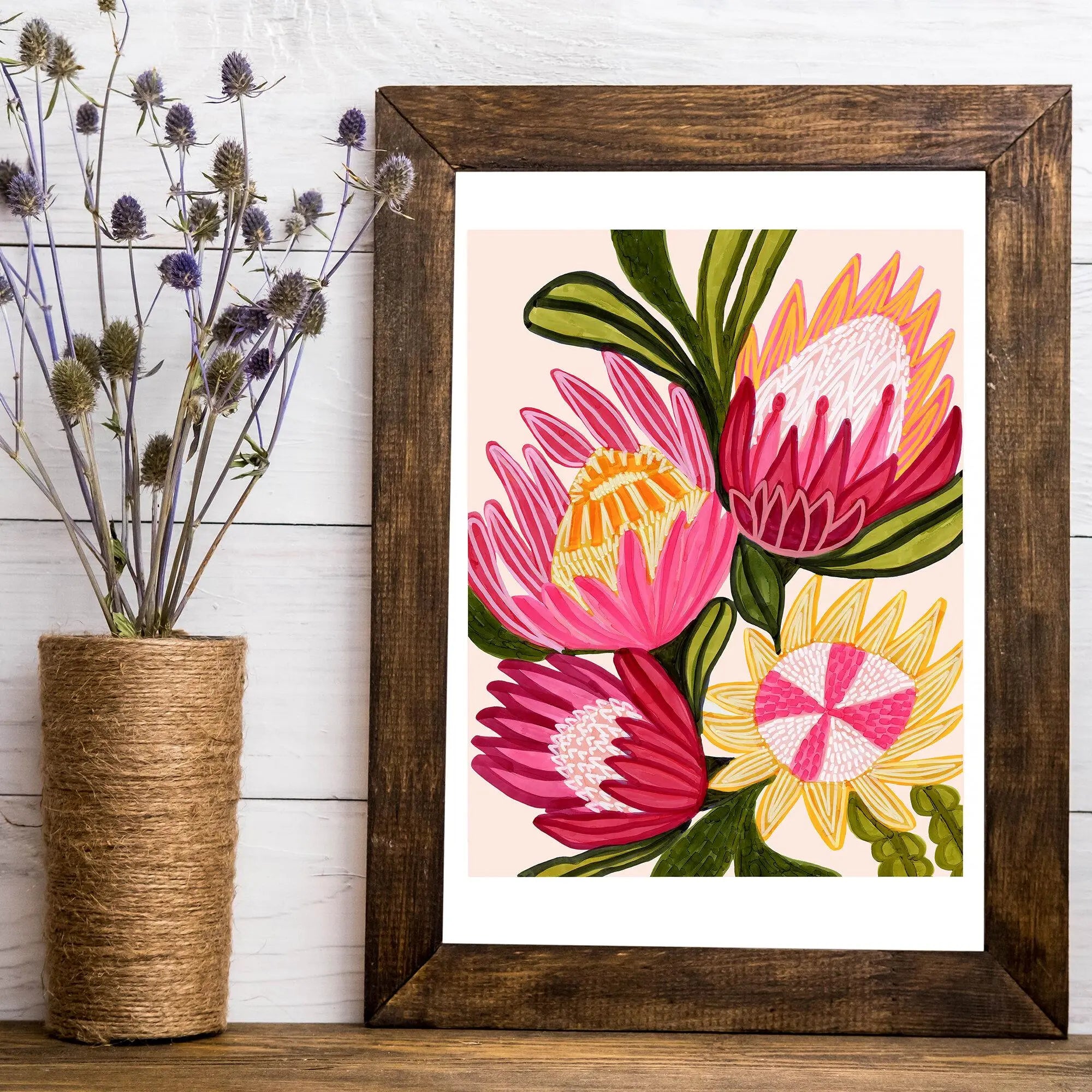 King Red Protea Flowers Wall Art Giclee Print - Kirsten Katz