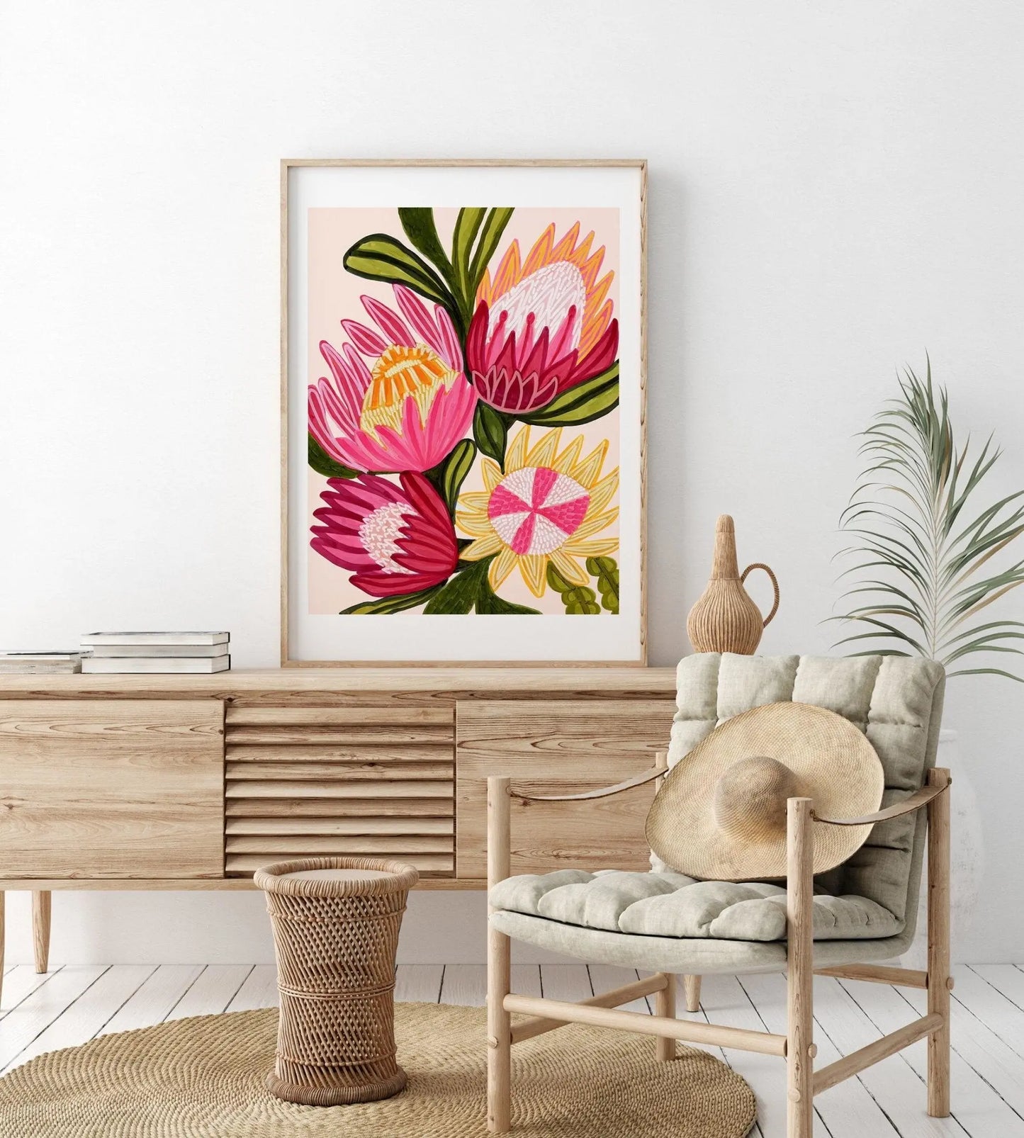 King Red Protea Flowers Wall Art Giclee Print Kirsten Katz