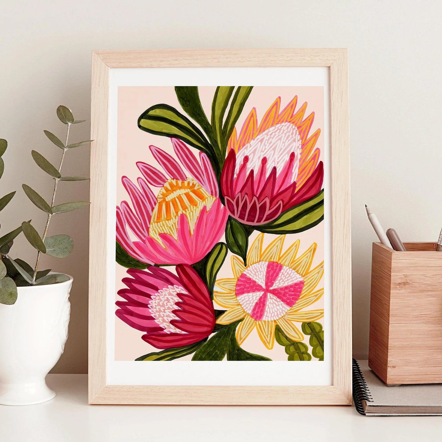 King Red Protea Flowers Wall Art Giclee Print Kirsten Katz