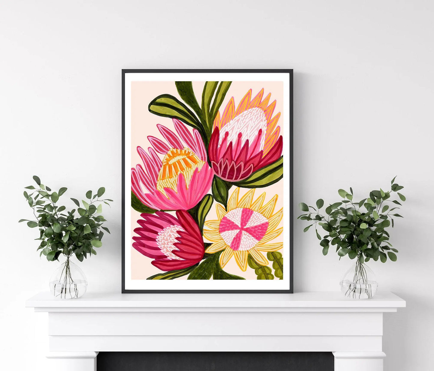 King Red Protea Flowers Wall Art Giclee Print Kirsten Katz