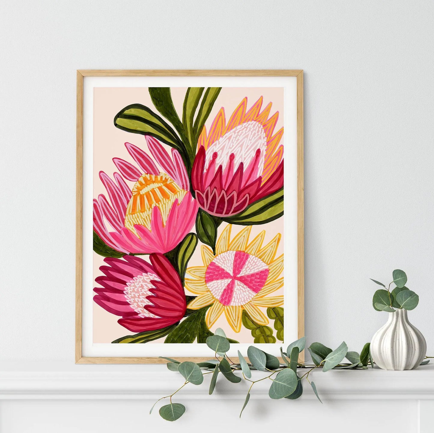 King Red Protea Flowers Wall Art Giclee Print Kirsten Katz