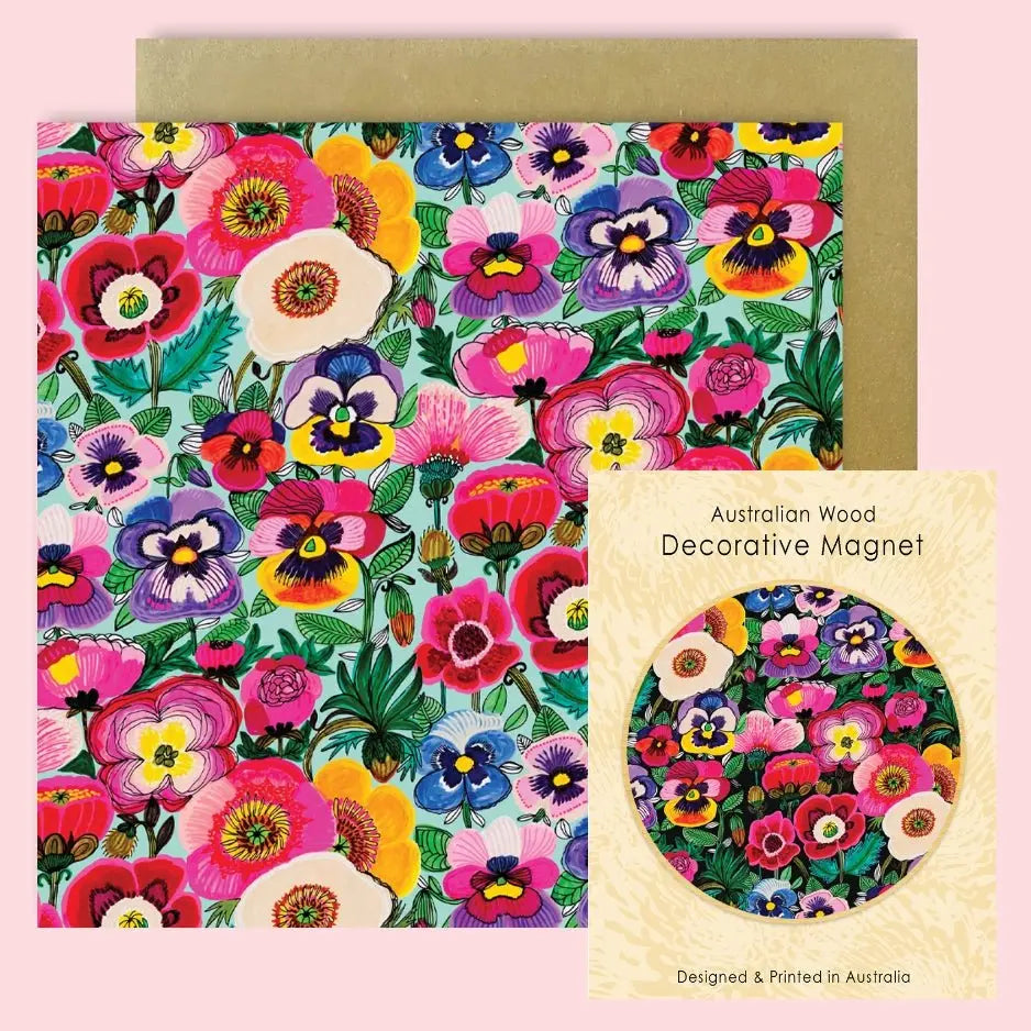 Pansies Magnet & Card Gift Set - Kirsten Katz