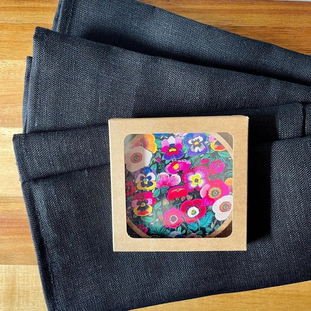 Pansies & Poppies Wooden Coaster & Napkin Set - Kirsten Katz