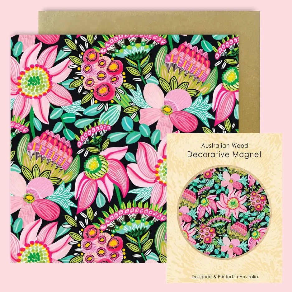 Pastel Pink Flowers Magnet & Card Gift Set - Kirsten Katz