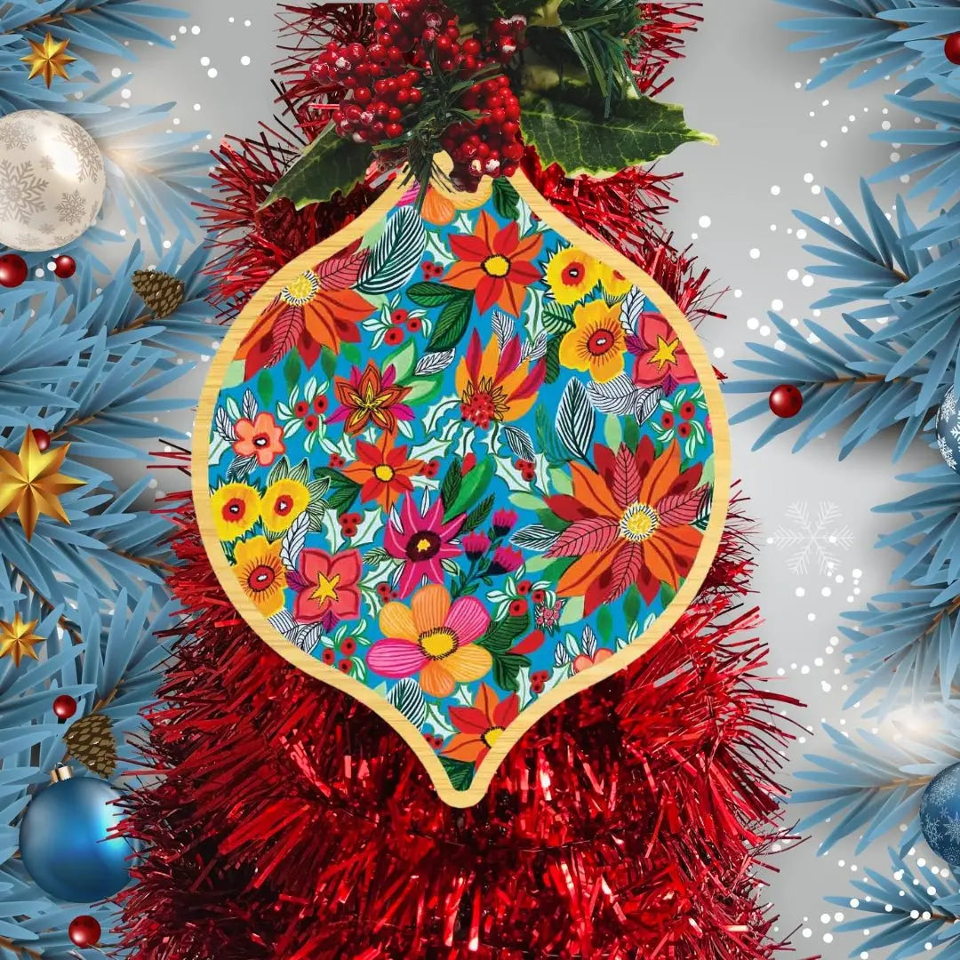 Poinsettia Flowers Australian Wooden Christmas Bauble - Kirsten Katz