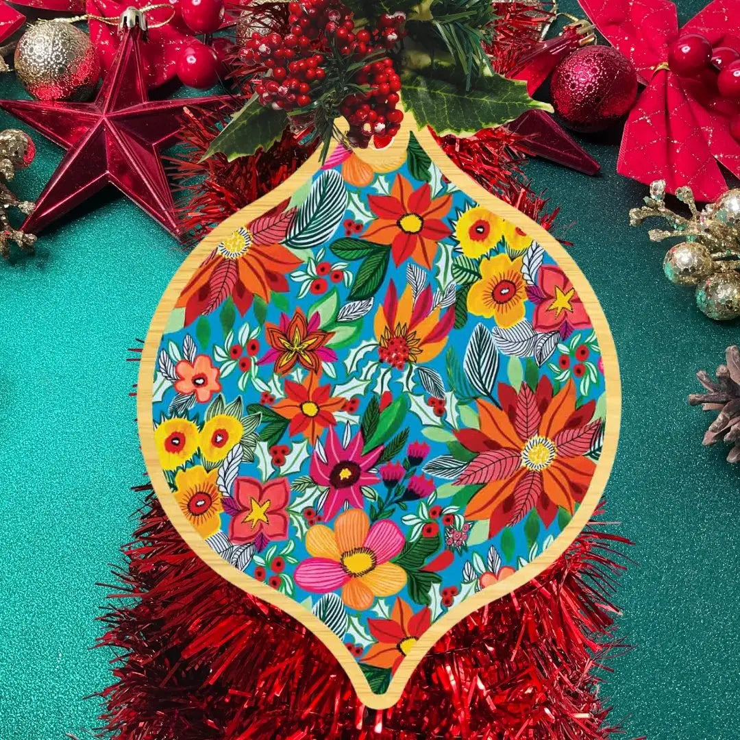 Poinsettia Flowers Australian Wooden Christmas Bauble - Kirsten Katz