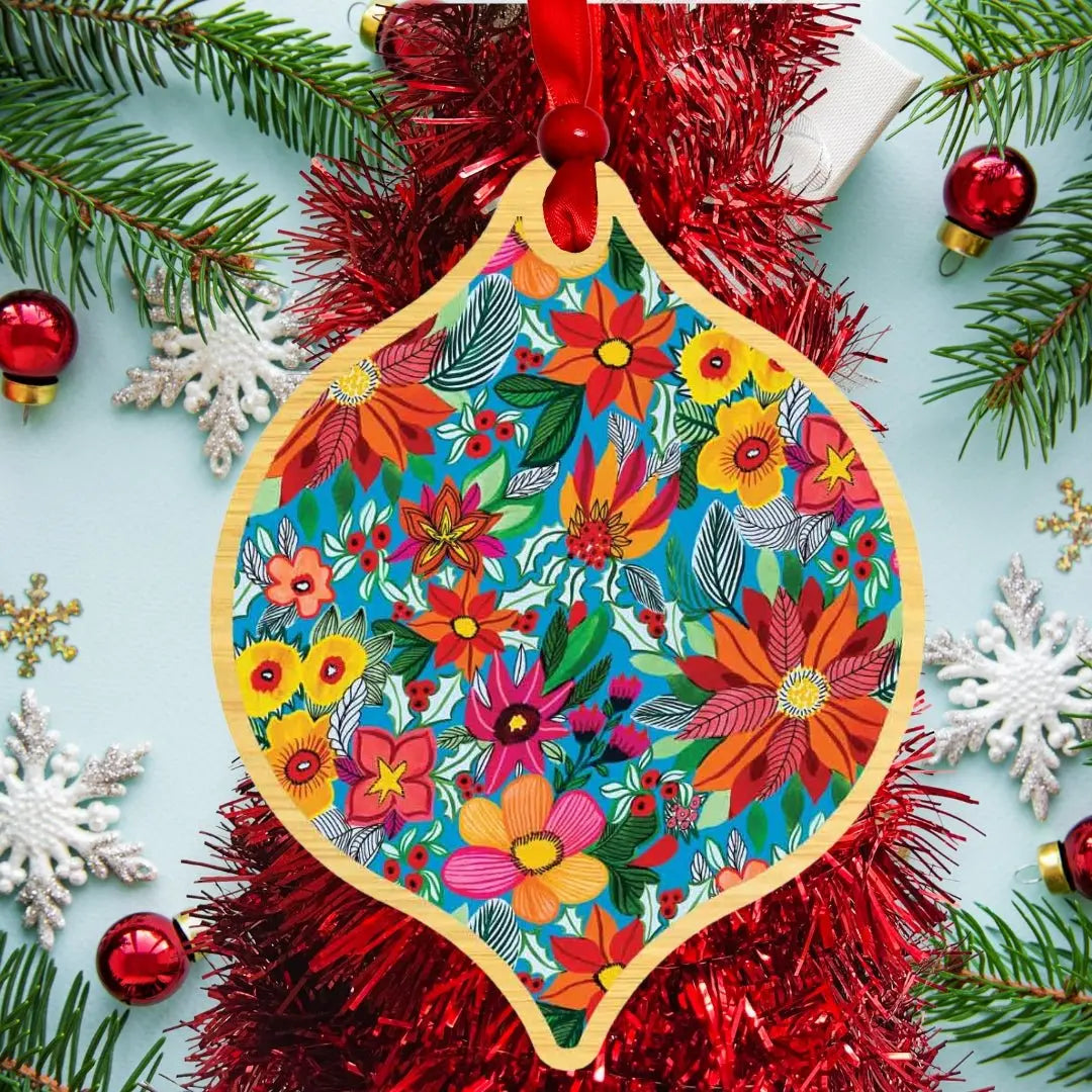 Poinsettia Flowers Australian Wooden Christmas Bauble - Kirsten Katz