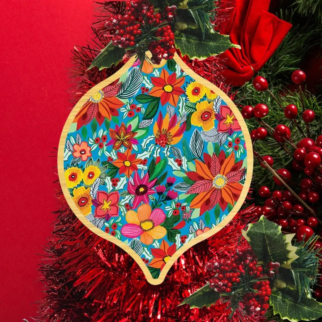 Poinsettia Flowers Australian Wooden Christmas Bauble - Kirsten Katz