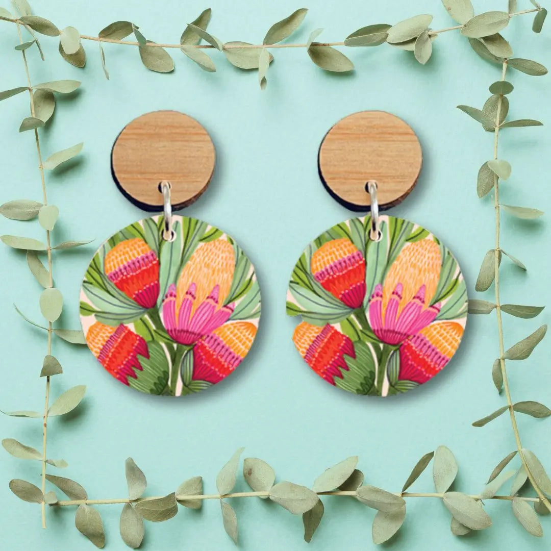 Protea Flowers Wooden Earrings - Kirsten Katz