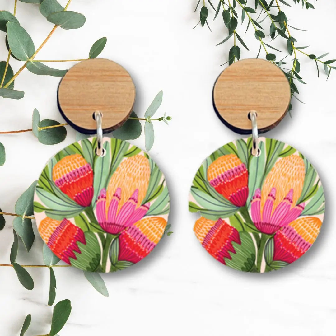 Protea Flowers Wooden Earrings - Kirsten Katz