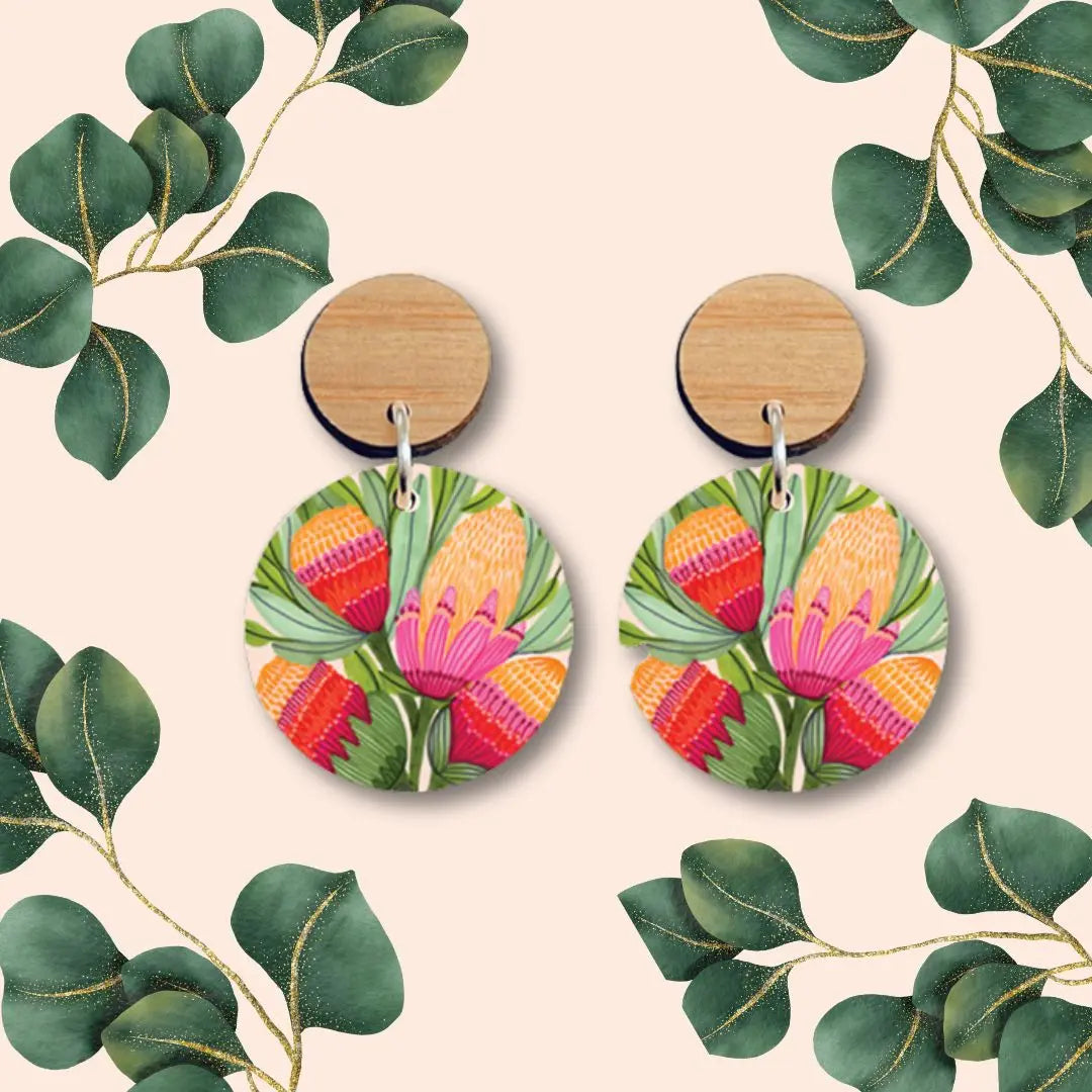 Protea Flowers Wooden Earrings - Kirsten Katz