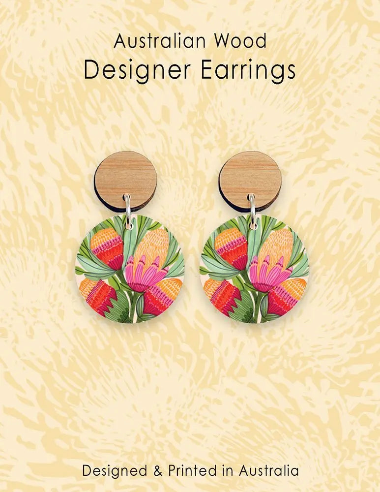 Protea Flowers Wooden Earrings - Kirsten Katz