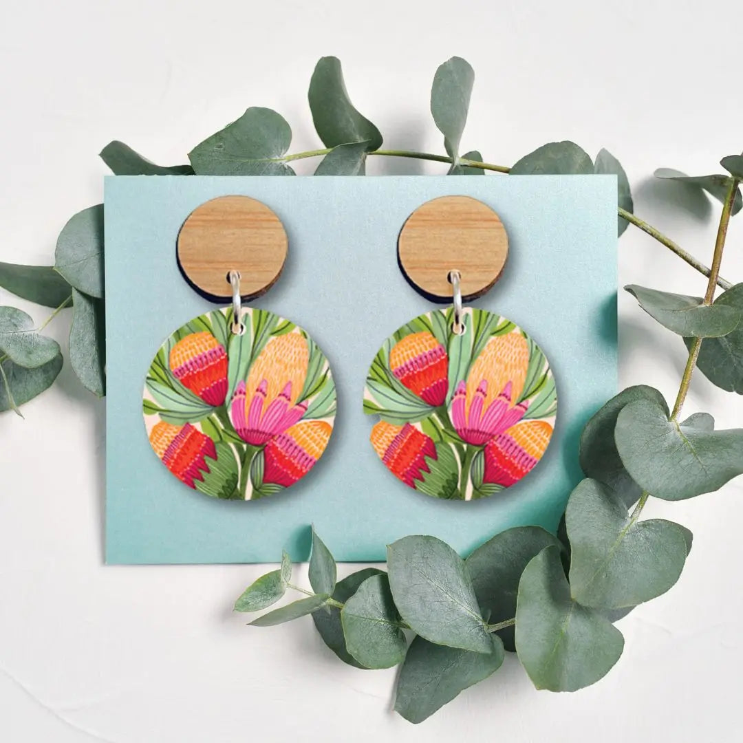 Protea Flowers Wooden Earrings - Kirsten Katz