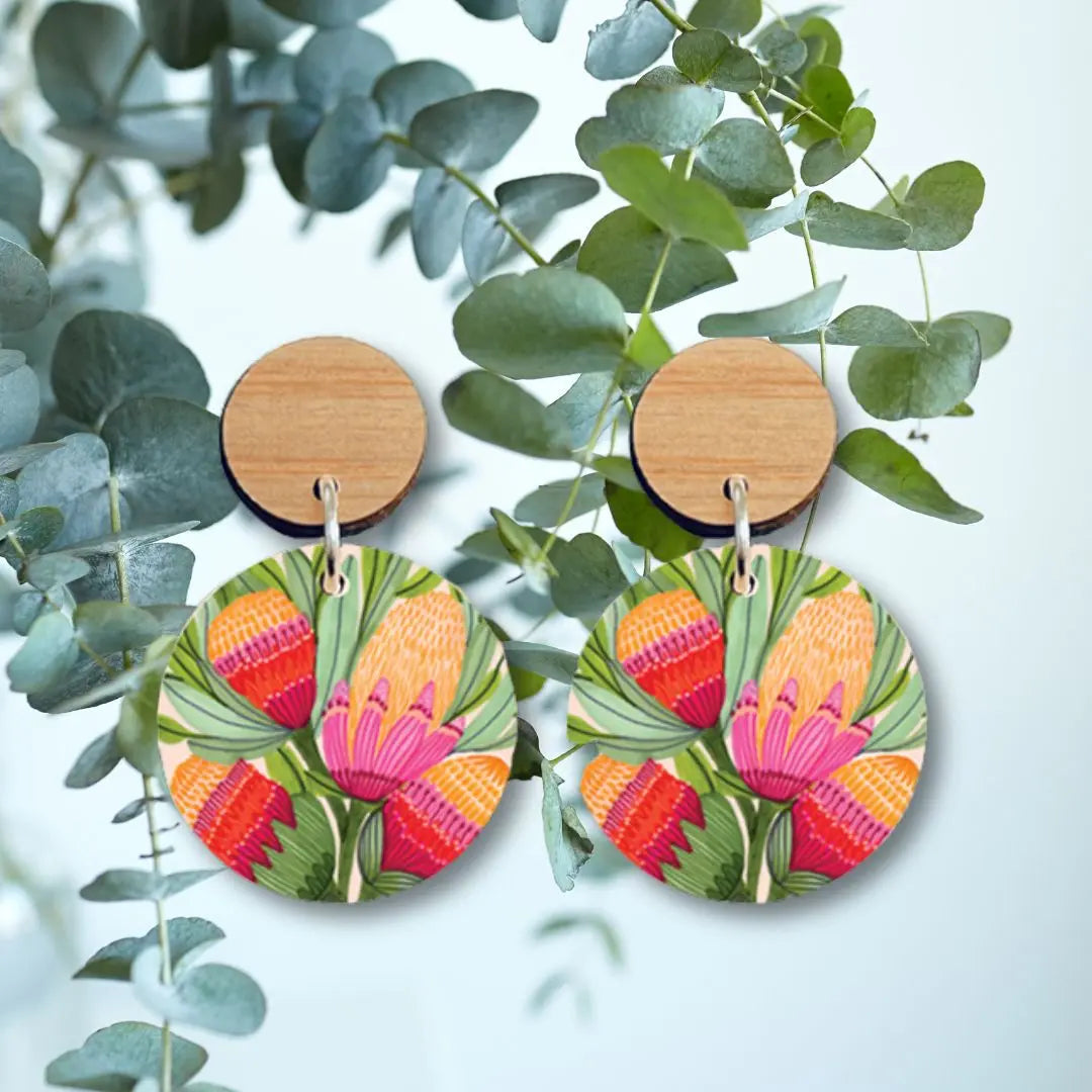 Protea Flowers Wooden Earrings - Kirsten Katz