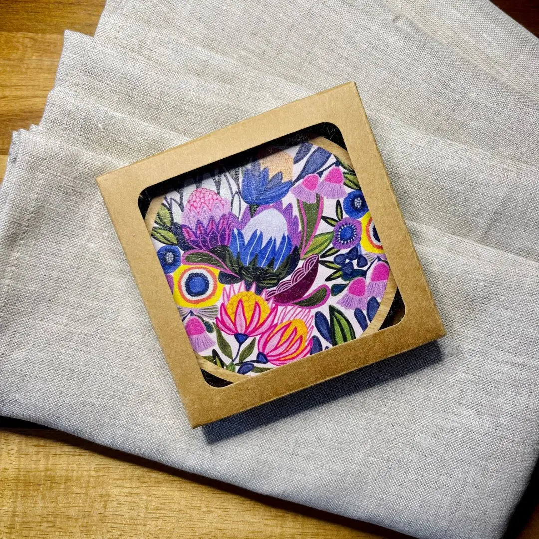 Protea Magnifica Wooden Coaster & Napkin Set - Kirsten Katz