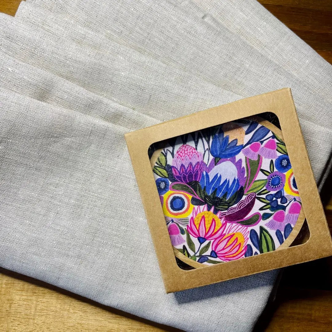 Protea Magnifica Wooden Coaster & Napkin Set - Kirsten Katz