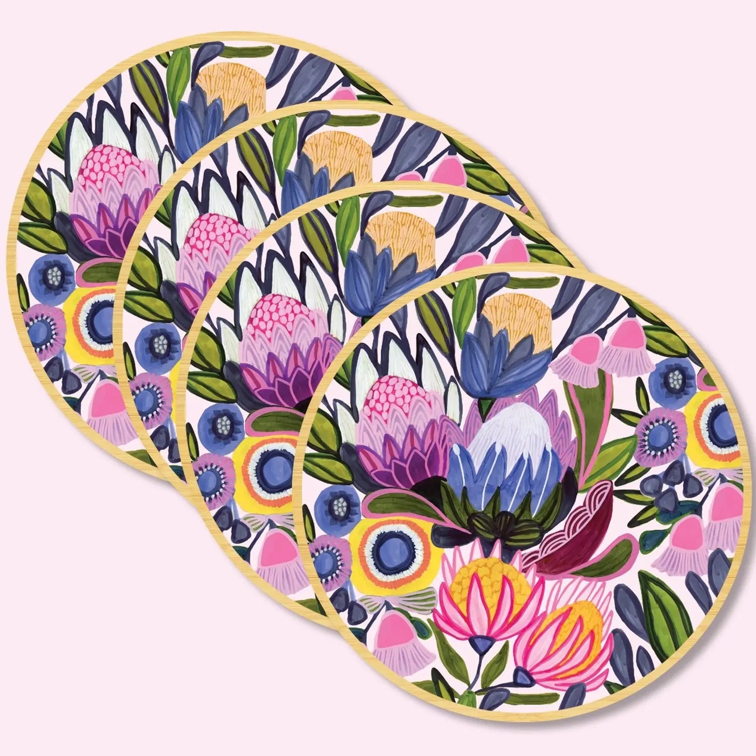 Protea Magnifica Wooden Coaster & Napkin Set - Kirsten Katz