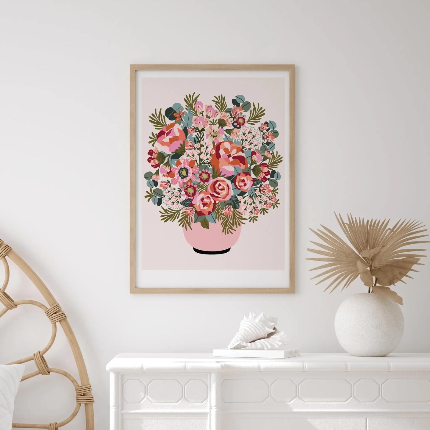 Roses and Peonies Flower Vase Art Print Kirsten Katz