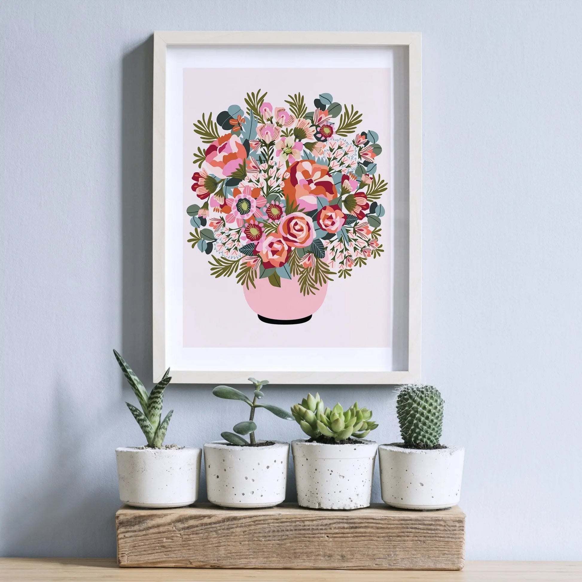 Roses and Peonies Flower Vase Art Print Kirsten Katz