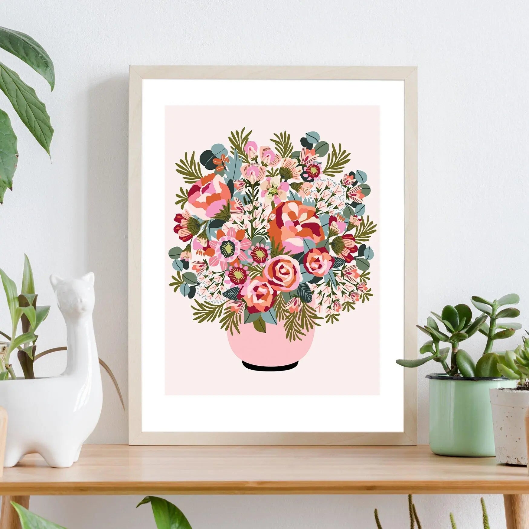 Roses and Peonies Flower Vase Art Print Kirsten Katz