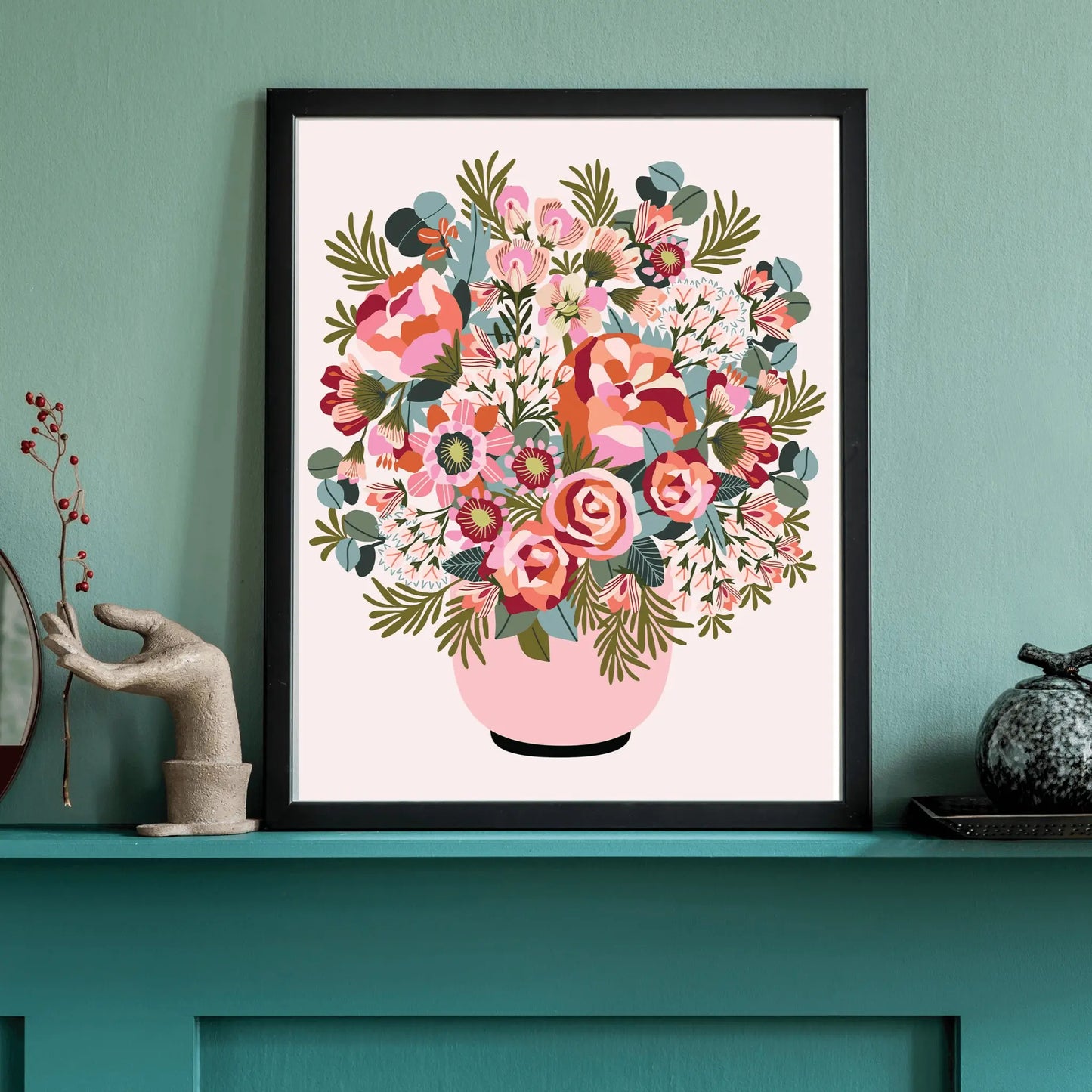 Roses and Peonies Flower Vase Art Print Kirsten Katz