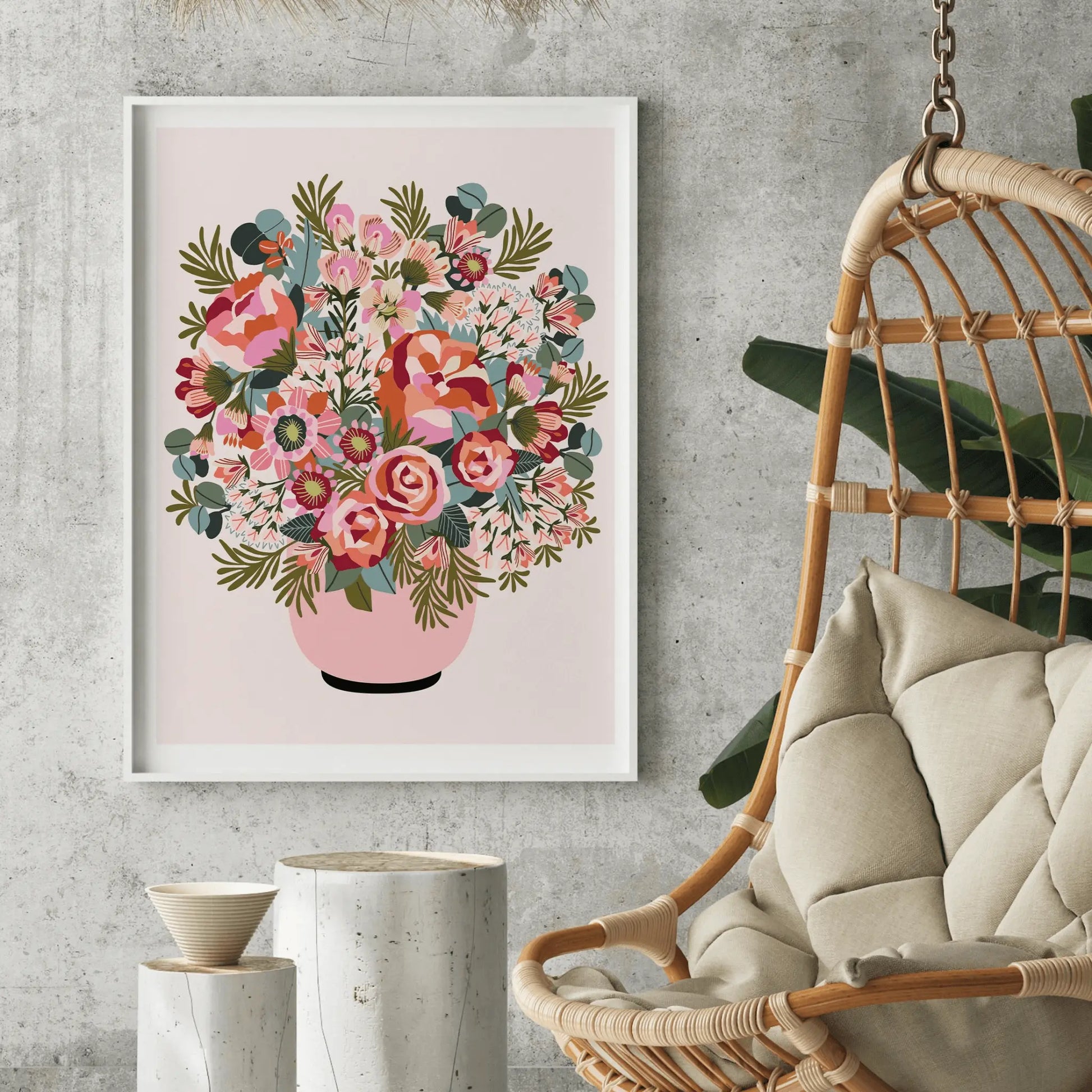 Roses and Peonies Flower Vase Art Print Kirsten Katz