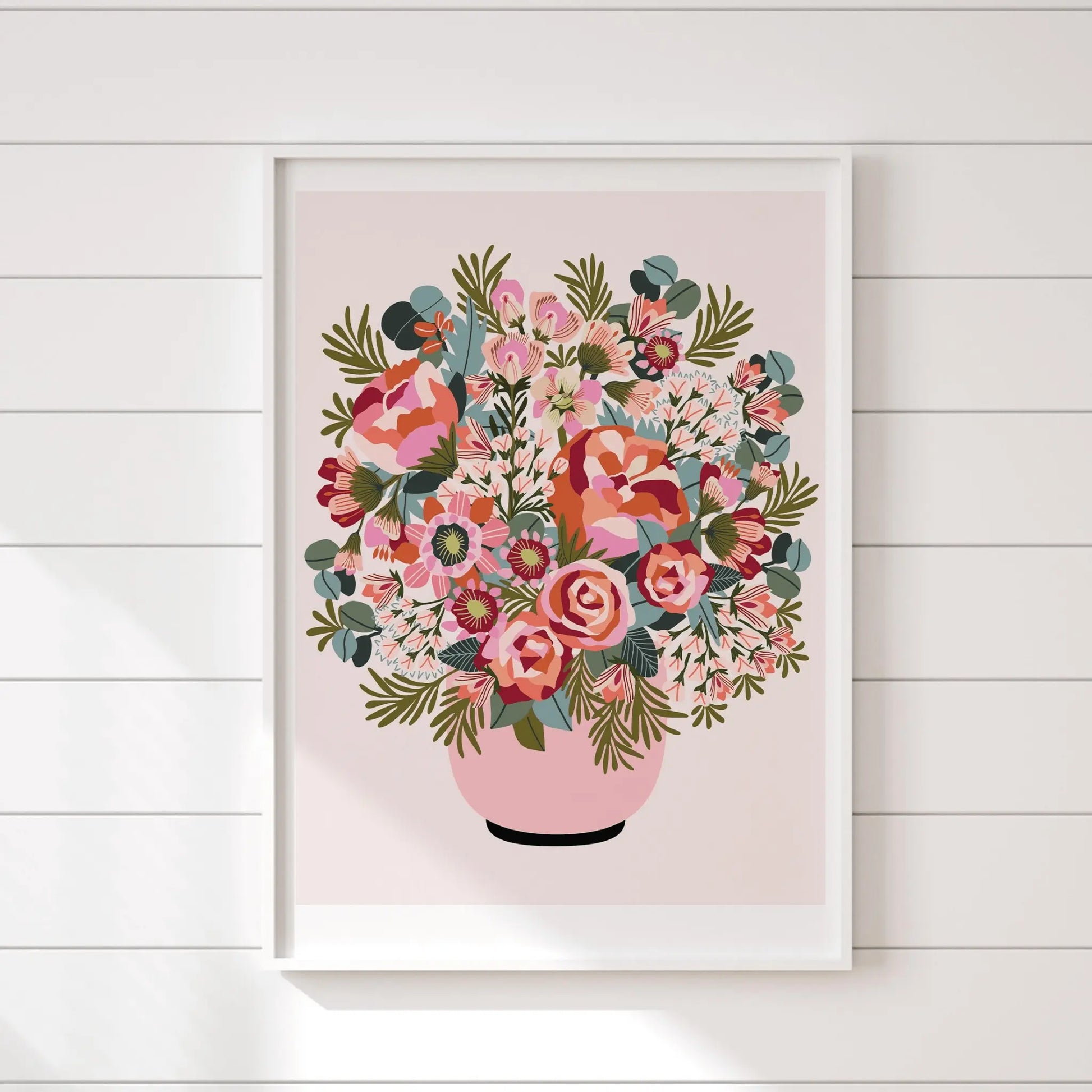 Roses and Peonies Flower Vase Art Print Kirsten Katz