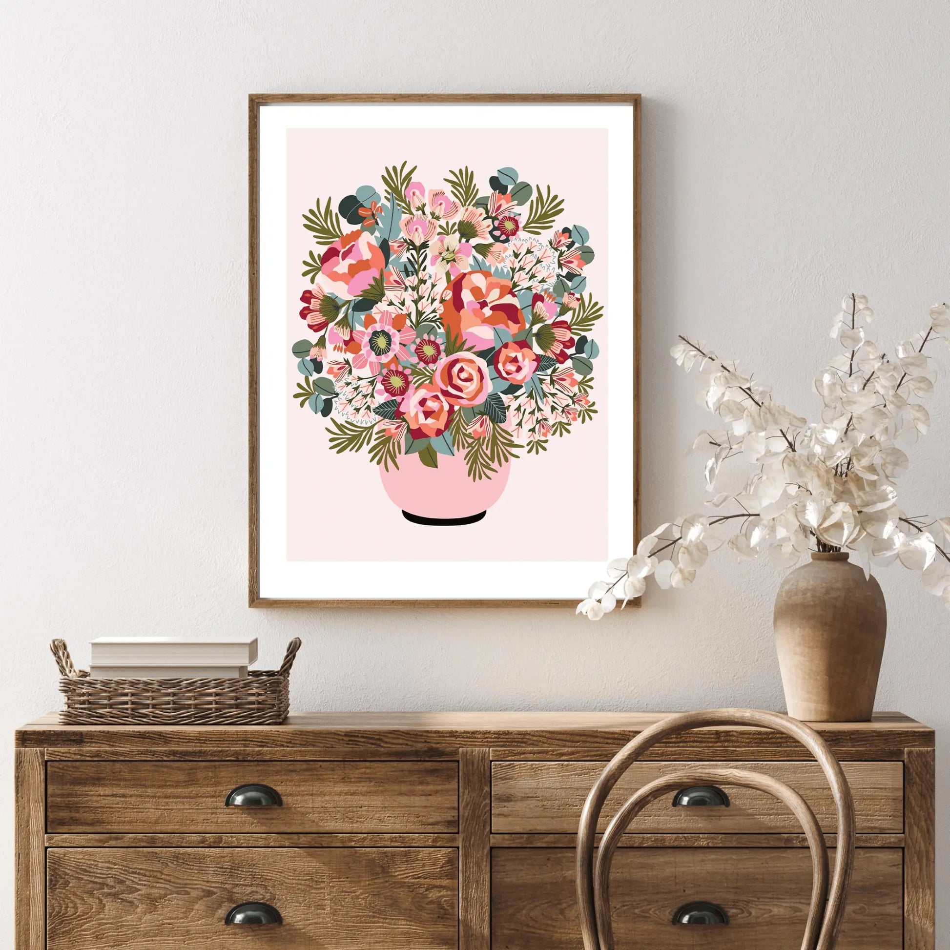 Roses and Peonies Flower Vase Art Print Kirsten Katz