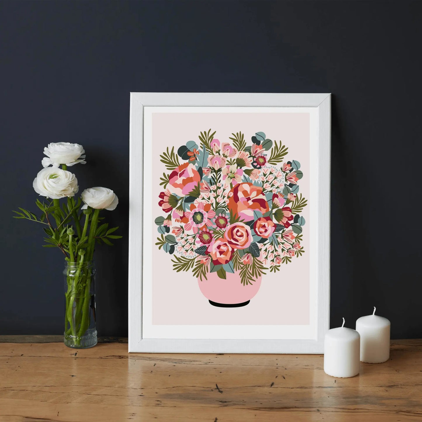 Roses and Peonies Flower Vase Art Print Kirsten Katz