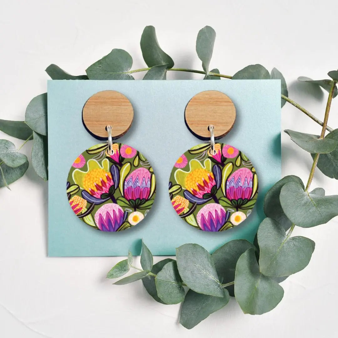 Sugarbush Proteas Australian Wooden Earrings - Kirsten Katz