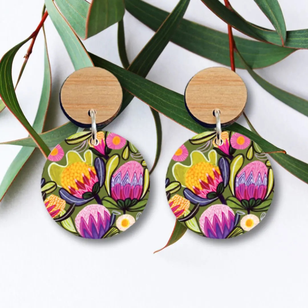 Sugarbush Proteas Australian Wooden Earrings - Kirsten Katz