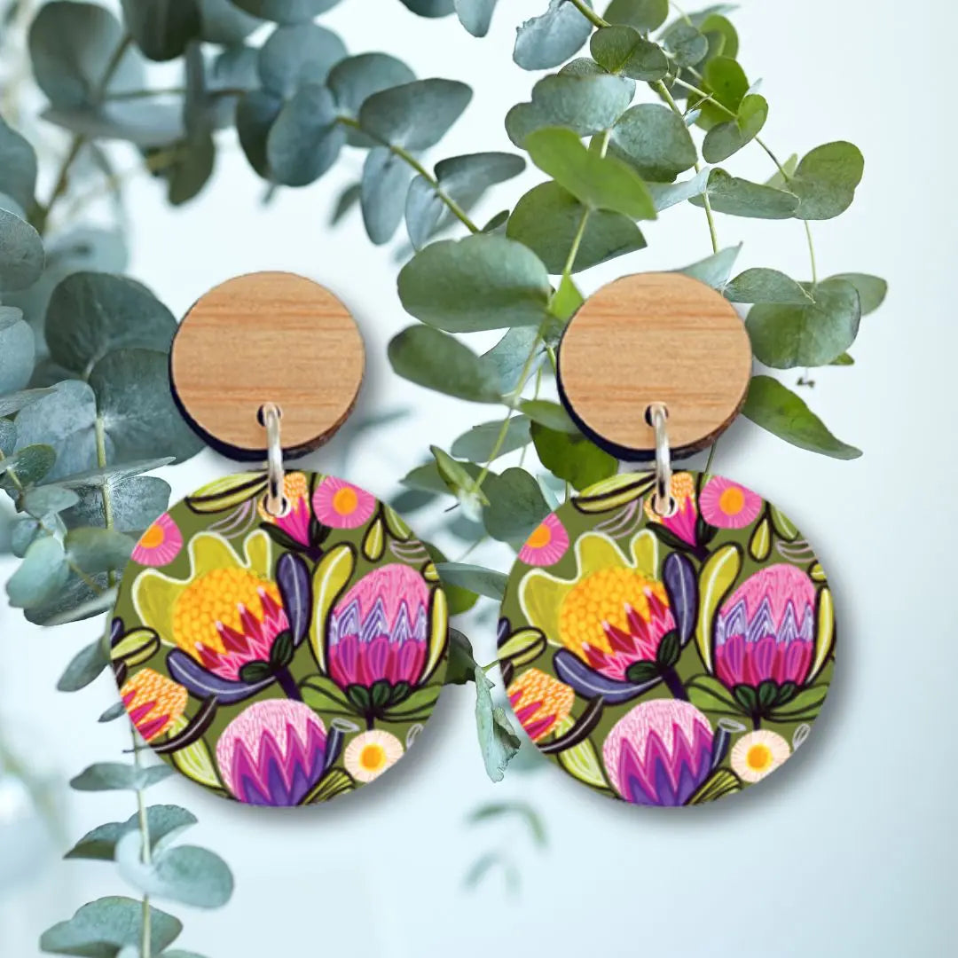 Sugarbush Proteas Australian Wooden Earrings - Kirsten Katz