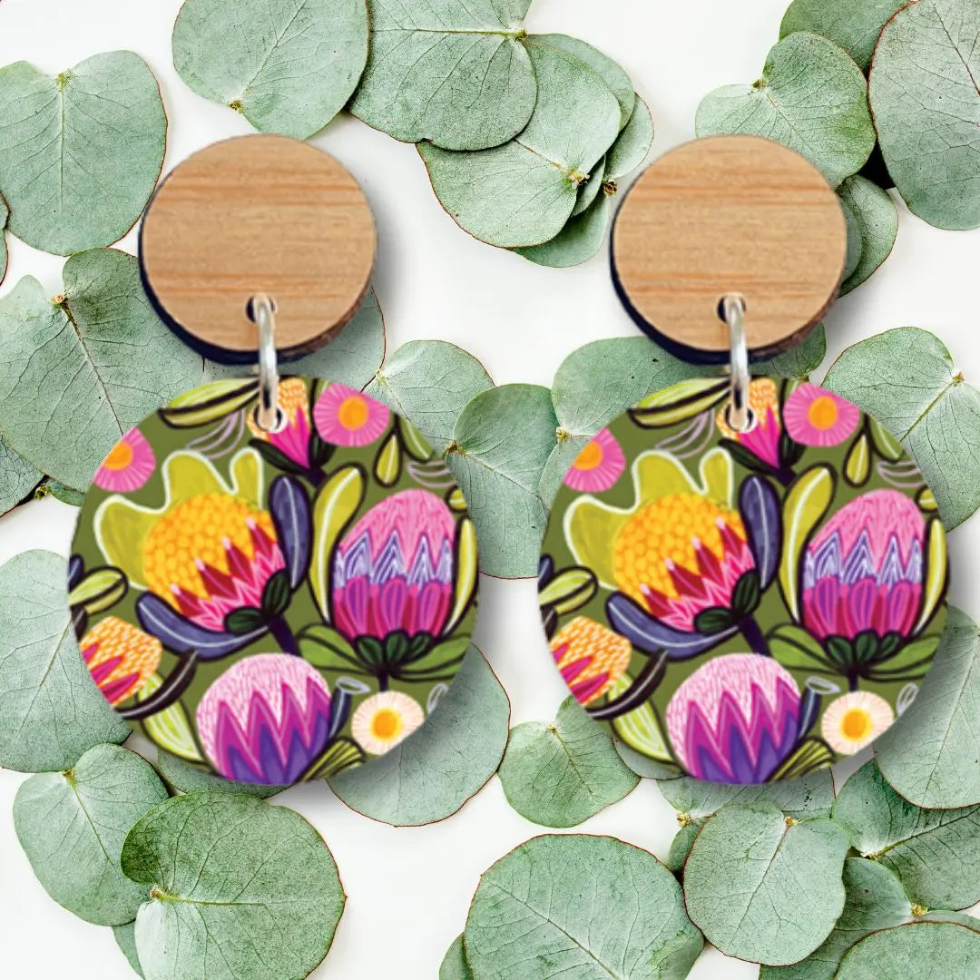 Sugarbush Proteas Australian Wooden Earrings - Kirsten Katz