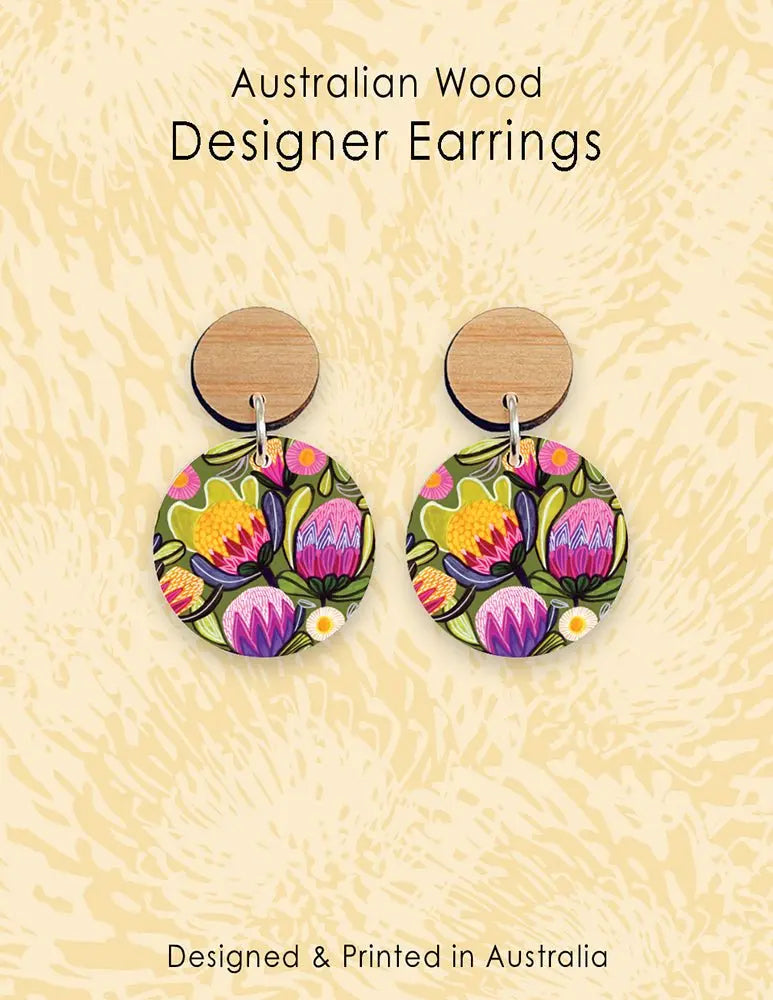 Sugarbush Proteas Australian Wooden Earrings - Kirsten Katz