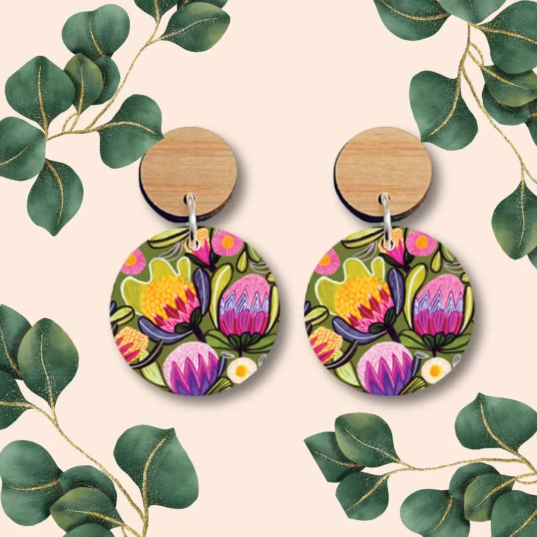 Sugarbush Proteas Australian Wooden Earrings - Kirsten Katz